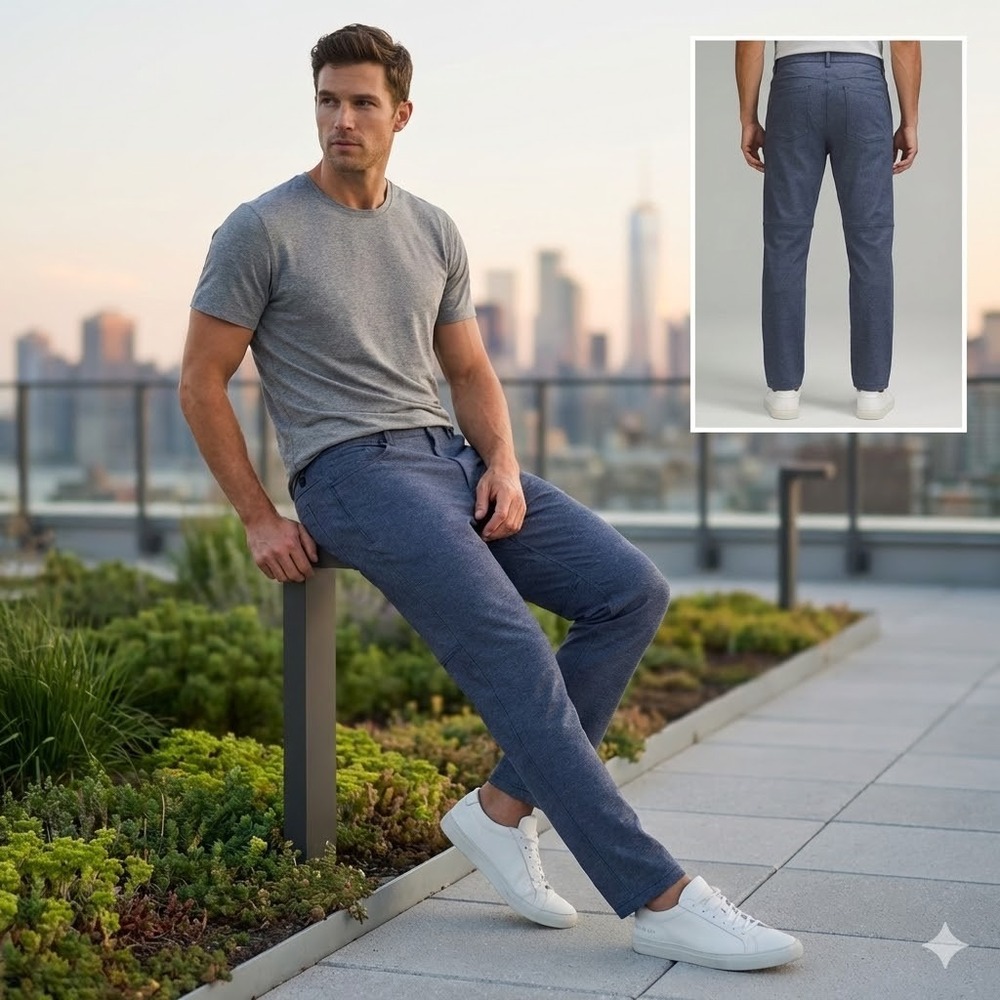 Lululemon ABC Pant Classic Warpstreme Mens 38 Heathered Navy Blue LM5A91S